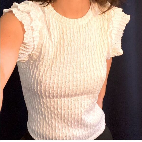 ATELIER by Kirious Knitted Top with Ruffle Sleeves White Size XL - Picture 4 of 7